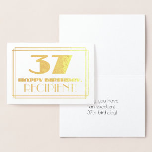 Carte Dorée 37ème anniversaire ; nom + Art Déco Inspiré Look "