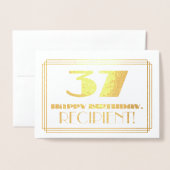 Carte Dorée 37ème anniversaire ; nom + Art Déco Inspiré Look " (Devant avec enveloppe)