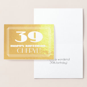 Carte Dorée 39e anniversaire : Nom + Art Déco Inspiré Look "39