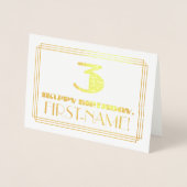 Carte Dorée 3e anniversaire ; nom + Art Déco Inspiré Look "3" (Devant)