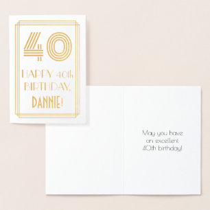 Carte Dorée 40e anniversaire - Art Déco Inspiré Look "40" & No