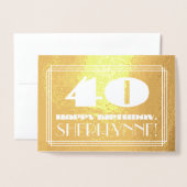 Carte Dorée 40e anniversaire : Nom + Art Déco Inspiré Look "40 (Devant avec enveloppe)
