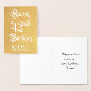 Carte Dorée 42e anniversaire : Élégant, Script Orné; Nom perso