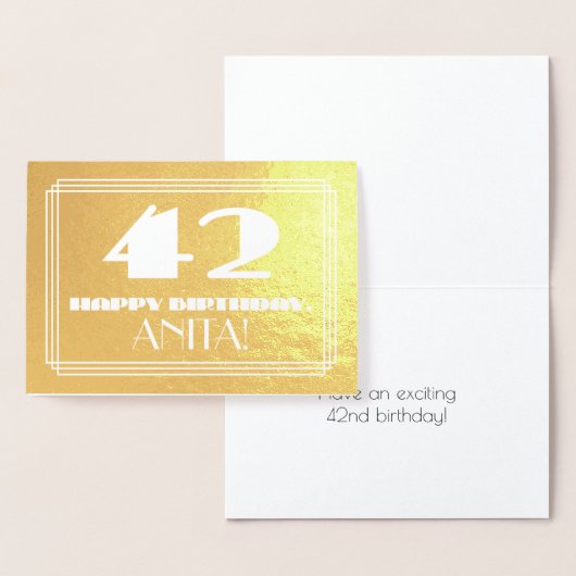 Carte Dorée 42e anniversaire : Nom + Art Déco Inspiré Look "42 (Affichage)