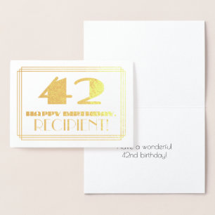Carte Dorée 42e anniversaire ; nom + Art Déco Inspiré Look "42