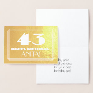 Carte Dorée 43ème anniversaire : Nom + Art Déco Inspiré Look "