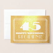 Carte Dorée 45ème anniversaire : Nom + Art Déco Inspiré Look " (Devant avec enveloppe)