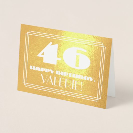 Carte Dorée 46ème anniversaire : Nom + Art Déco Inspiré Look " (Devant)