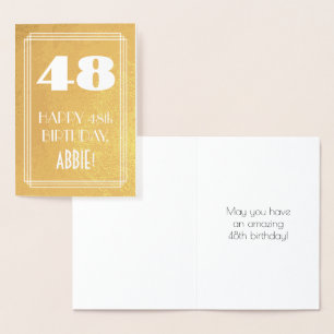 Carte Dorée 48e anniversaire ~ Style Art Déco "48" & Nom perso