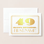 Carte Dorée 49e anniversaire ; nom + Art Déco Inspiré Look "49 (Devant avec enveloppe)