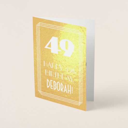 Carte Dorée 49e anniversaire ~ Style Art Déco "49" & Nom perso (Devant)