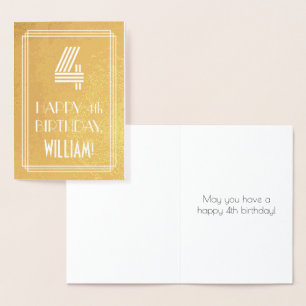 Carte Dorée 4e anniversaire - Art Déco Inspiré Look "4" + Nom