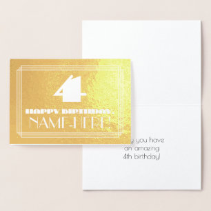 Carte Dorée 4e anniversaire : Nom + Art Déco Inspiré Look "4"