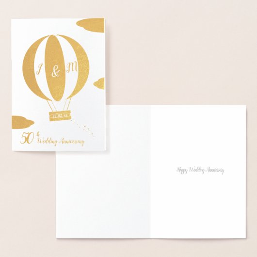 Carte Dorée 50e anniversaire du mariage d'or en montgolfière (Affichage)