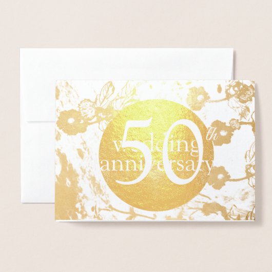 Carte Dorée 50th Gold Foil Wedding Floral Blank Card (Devant avec enveloppe)
