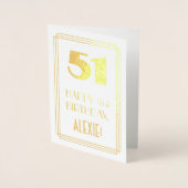Carte Dorée 51e anniversaire : Art Déco Inspiré Look "51" & No (Devant)