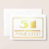 Carte Dorée 51e anniversaire ; nom + Art Déco Inspiré Look "51 (Devant avec enveloppe)