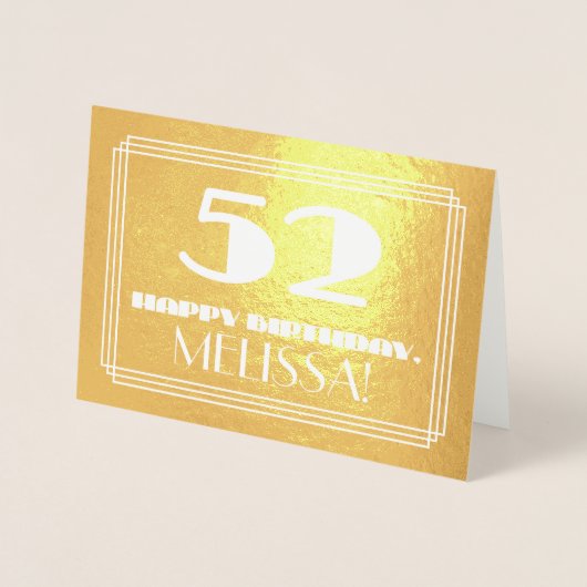 Carte Dorée 52e anniversaire : Nom + Art Déco Inspiré Look "52 (Devant)