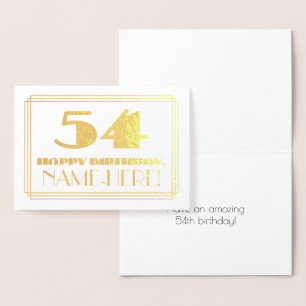 Carte Dorée 54ème anniversaire ; nom + Art Déco Inspiré Look "