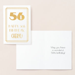 Carte Dorée 56e anniversaire : Art Déco Inspiré Look "56" & No