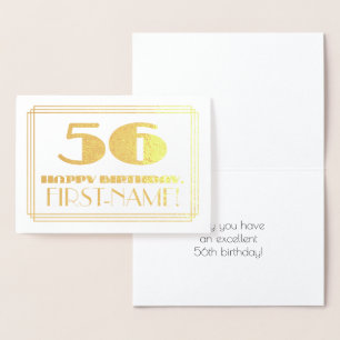 Carte Dorée 56e anniversaire ; nom + Art Déco Inspiré Look "56