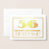 Carte Dorée 56e anniversaire ; nom + Art Déco Inspiré Look "56 (Devant avec enveloppe)