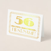Carte Dorée 56e anniversaire ; nom + Art Déco Inspiré Look "56 (Devant)