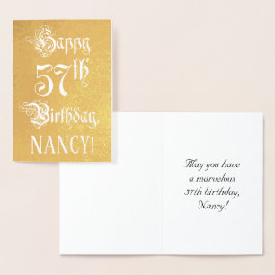 Carte Dorée 57e Birthday: Elegant, Ornate Script; nom de Custo