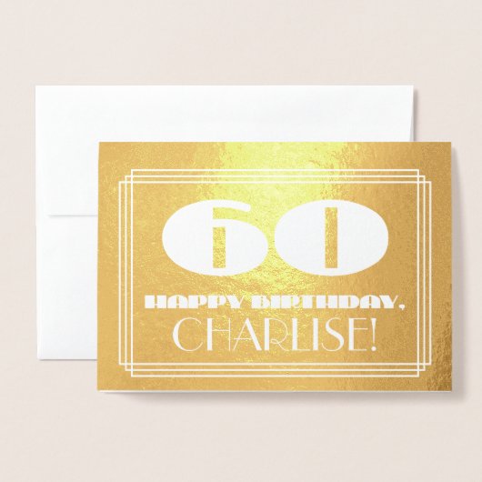 Carte Dorée 60e anniversaire : Nom + Art Déco Inspiré Look "60 (Devant avec enveloppe)
