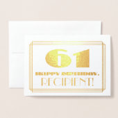 Carte Dorée 61e anniversaire ; nom + Art Déco Inspiré Look "61 (Devant avec enveloppe)