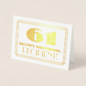 Carte Dorée 61e anniversaire ; nom + Art Déco Inspiré Look "61 (Devant)