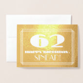 Carte Dorée 62e anniversaire : Nom + Art Déco Inspiré Look "62 (Devant avec enveloppe)