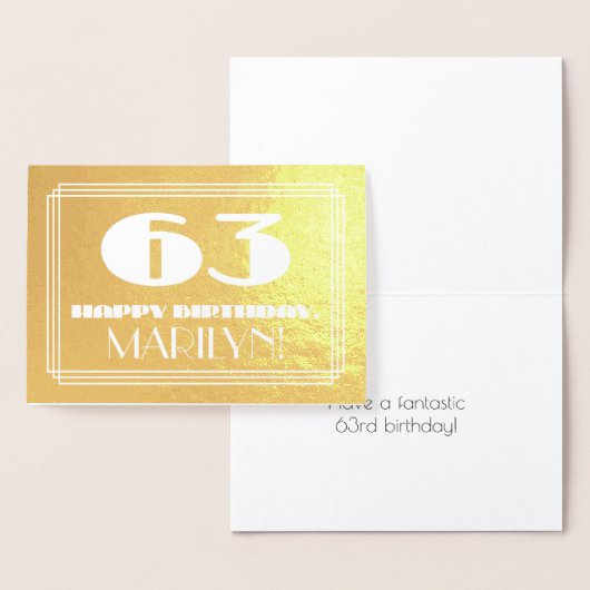 Carte Dorée 63e anniversaire : Nom + Art Déco Inspiré Look "63 (Affichage)