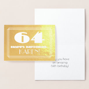 Carte Dorée 64e anniversaire : Nom + Art Déco Inspiré Look "64