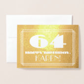 Carte Dorée 64e anniversaire : Nom + Art Déco Inspiré Look "64 (Devant avec enveloppe)