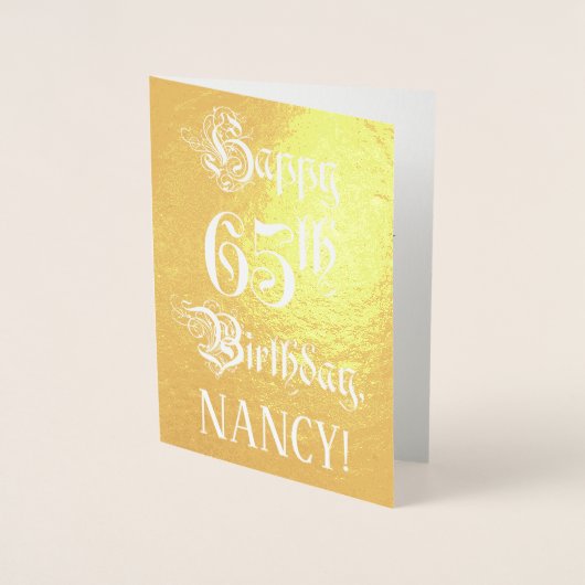 Carte Dorée 65th Birthday: Elegant, Ornate Script; Custom Name (Devant)