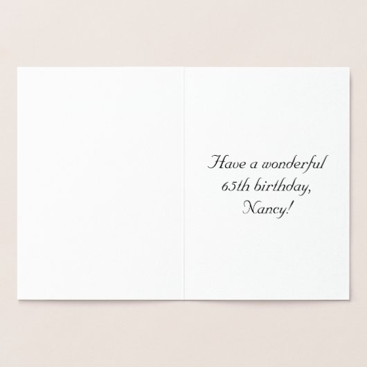 Carte Dorée 65th Birthday: Elegant, Ornate Script; Custom Name (Intérieur)