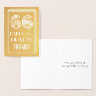 Carte Dorée 66e anniversaire - Art Déco Inspiré Look "66" + No