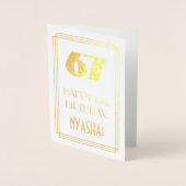 Carte Dorée 67e Anniversaire: Vue "67" et Nom de style Art déc (Devant)