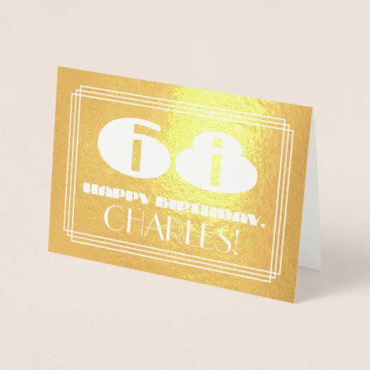 Carte Dorée 68e anniversaire : Nom + Art Déco Inspiré Look "68 (Devant)