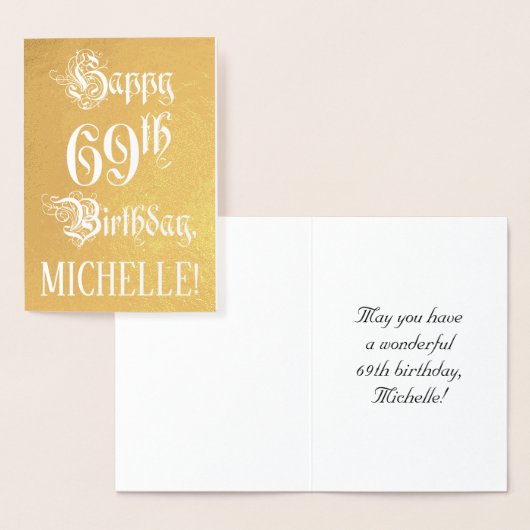 Carte Dorée 69e anniversaire : Élégant, Ornate Script; Nom per (Affichage)