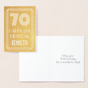Carte Dorée 70e anniversaire - Art Déco Inspiré Look "70" + No