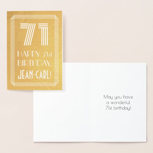Carte Dorée 71e anniversaire - Art Déco Inspiré Look "71" + No (Affichage)