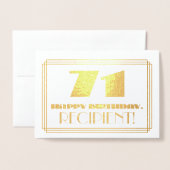 Carte Dorée 71e anniversaire ; nom + Art Déco Inspiré Look "71 (Devant avec enveloppe)