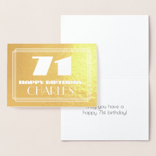 Carte Dorée 71e anniversaire : Nom + Art Déco Inspiré Look "71 (Affichage)