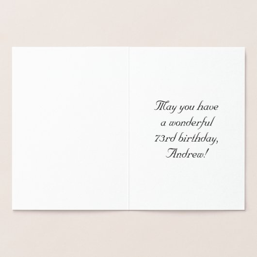 Carte Dorée 73e anniversaire : Élégant, Script Orné; Nom perso (Intérieur)
