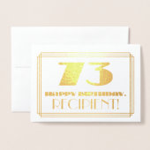 Carte Dorée 73e anniversaire ; nom + Art Déco Inspiré Look "73 (Devant avec enveloppe)