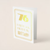 Carte Dorée 76e anniversaire : Art Déco Inspiré Look "76" & No (Devant)