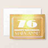 Carte Dorée 76e anniversaire : Nom + Art Déco Inspiré Look "76 (Devant avec enveloppe)