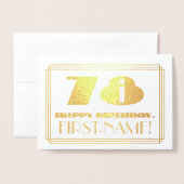 Carte Dorée 78e anniversaire ; nom + Art Déco Inspiré Look "78 (Devant avec enveloppe)